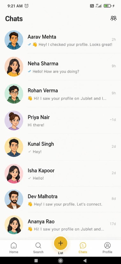 Jublet in-app chat after mutual match